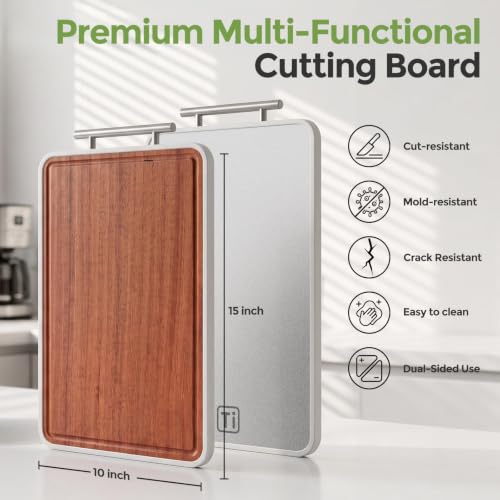 Image of Titanium Cutting Board for Kitchen, Double-Sided Wood Cutting Board