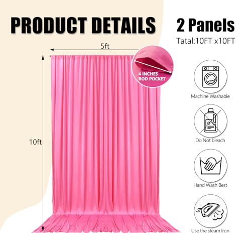 Image of 10ft x 10ft Deep Pink Backdrop Curtains for Parties, Polyester Fabric Backdrop Drapes with Rod Pockets for Weddings, Birthday, Halloween, Photography, Christmas Party Background Curtain, 2 Panels