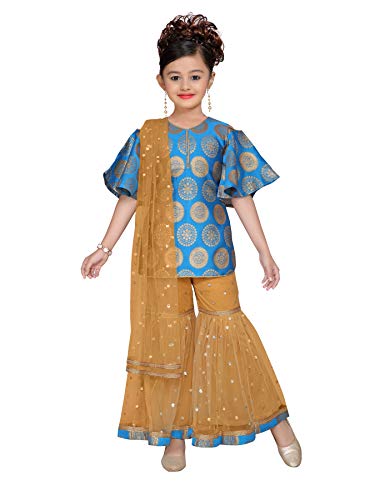 ADIVA Kids Party Wear Firozi Color Kurta and Palazzo Set for Girls (G_1020_FIROZI_36) Turquoise
