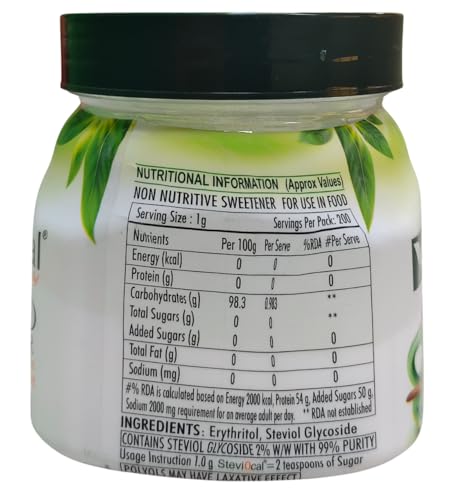 Stevi0cal Stevia Sweetener Powder | 100% Sugar Free Natural | Zero Calorie for Weight Management, Diet, Diabetic Friendly | 200 gm Jar - Pack of Four (4 x 200gm)