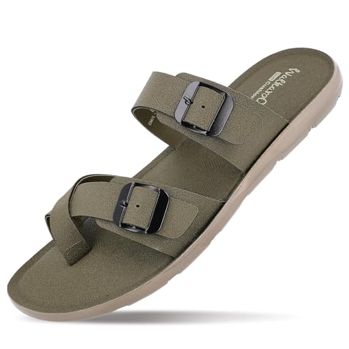 Image of WALKAROO Men's Fashion Sandal with Cushion Sole, Toe Seperator, Dual Buckle Straps - WGR53230