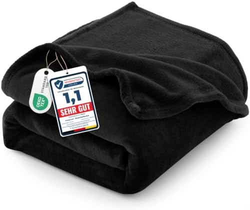 CozyLux Kuscheldecke Flauschig Decke 150x200 cm Schwarz | OEKO-TEX 100, 260 g/m² XL Flanell Sofa Decke für Frauen, Geschenke zum Geburtstag für Mama, warme Deko für das Zuhause