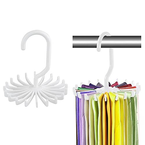 FuninCrea Krawattenhaken, 2er-Pack Mini Schal Gürtelhalter Multifunktionaler 360° Drehbarer Kunststoff-Krawattenbügel für Kleiderschrank Organizer Organisieren Sie Krawattenschals (Weiß)