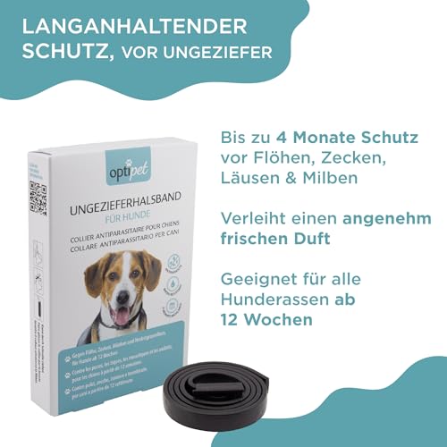 OptiPet 1x Ungeziefer Flohhalsband für Hunde, 4 Monate Schutz, für Hunde ab 12 Wochen gegen Flöhe, Zecken,Mücken, Milben