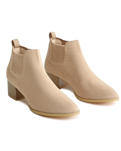 Low Heel Ankle Boots for Women Chunky Heel Knit Sock Chelsea Boots Slip On Stretchy Comfortable Short Boots Fashion Black Brown Heeled Booties Dress Shoes for Fall & Winter3