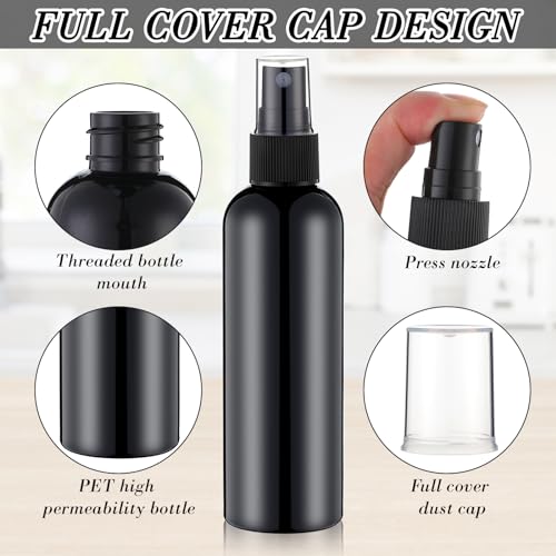 Kigley 100 Pcs Small Spray Bottle Bulk 4 oz Plastic Empty Mist Spray Bottles for Essential Oils Fine Mist Sprayer Reusable Refillable Portable Travel Containers for Perfume Cleaning Samples(Black)3