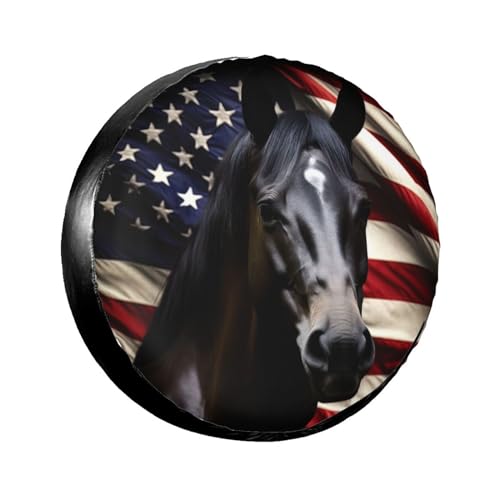 LOJAOGON American Flag Dark Horse Spare Tire Cover Wheel Protectors Dust-Proof Wheel Tire Cover Fit Trailer, Rv, Sand Many Vehicle 17inch