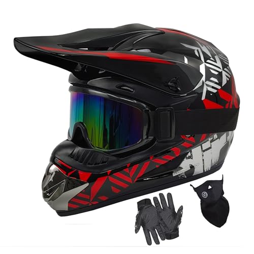 SanQing Youth Dirt Bike Helmet DOT Full Face Off-Road Red XL