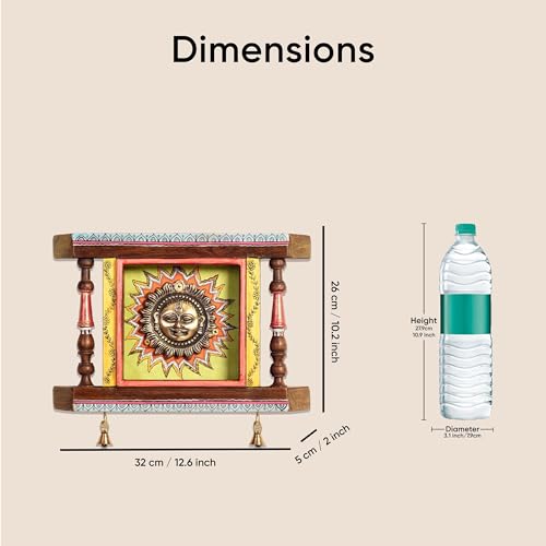 Image of Divya-II Wall decor frame with beautiful Brass Sculpture of Surya Dev | Handcrafted Wall Art for Home Decor & Office Spaces