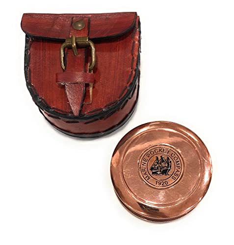 Brújula Antigua de Latón con Estuche de Cuero miniatura 3