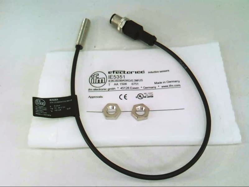 IFM IEBC003BASKG/0,3M/US-IE5351 0 TO 60 DEGREE C, 0.3 M CABLE LENGTH, 10 MA, 10-30 VDC, 3 MM SENSING RANGE, A CODED, FLUSH MOUNT, IE5351, INDUCTIVE SENSOR, IP67, M12 CONNECTOR, M8 THREADED HOUSING, N/