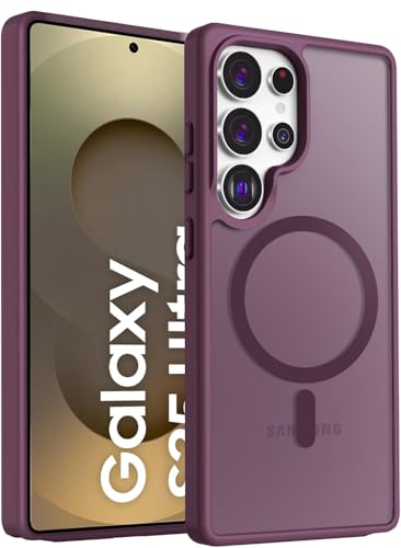 Image of Elzzi Magnetic Guard Designed for Samsung S25 Ultra Case Translucent Matte Hard PC + TPU Back Cover [Compatible with MagSafe] Anti-Scratch Phone Case (Wine Red)