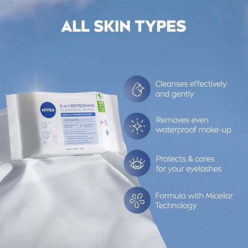 NIVEA 3in1 Refreshing Cleansing Wipes Normal Skin and Combination Skin (25 Wipes), Plant-Based Makeup Remover Face Wipes, Gentle Yet Effective Makeup Removal - Image 4