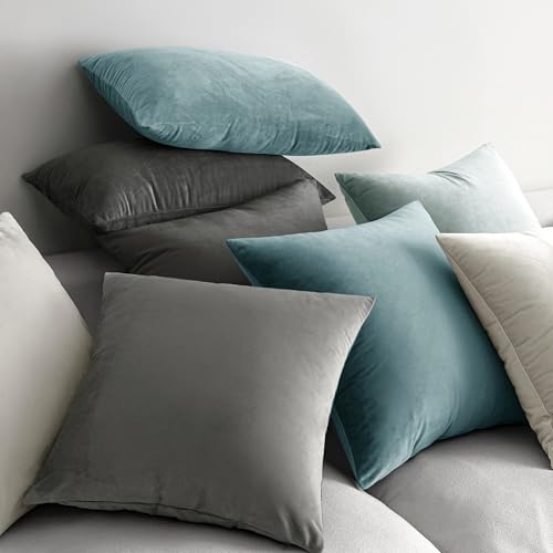 Image of MIULEE Velvet Throw Pillow Covers 22x22 Inch, Pack of 2 - Greyish White, Soft Solid Decorative Pillow Covers Cushion Cases Modern Luxury Home Decor for Spring Couch Sofa Bedroom Livingroom