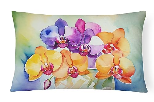 Caroline's Treasures DAC1601PW1216 Orchids in Watercolor Fabric Decorative Pillow 100% Machine Washable Pillow, Indoor or Outdoor Decorative Throw Pillow for Couch, Bed or Patio