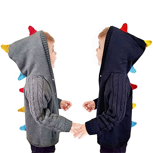 Dealone Baby Boys Girls Knit Dinosaur Cardigan Sweaters Toddler Fleece Lined Hoodie Sweater Winter Outerwear Jacket Grey #TOP7