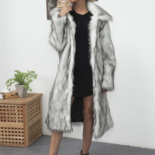 ZHOUYF Faux Fur Soft Coats for Women Winter Lapel Cardigan Shaggy Outerwear Warm Chunky Long Jackets with Pockets2