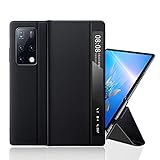 Vizvera Compatible with Huawei Mate X2 Case, Genuine Leather Flip Case for Huawei Mate X2 Smart View Flip Cover with Smart View Touch Window and Auto Screen Sleep/Wake Kickstand Holder (Black)