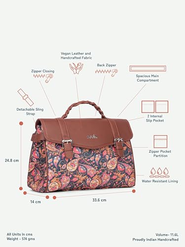 Image of ZOUK Heritage Satchel Bag - Gwalior Weaves | Jute | Vegan Leather Handcrafted With Detachable Sling Strap