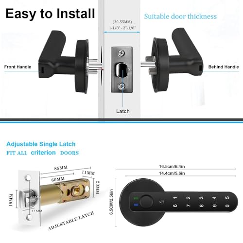 Image of Fingerprint Door Lock, Smart Door Knob, Biometric Door Lock with Passcode Keyboard, Keyless Entrance Door Handle for Bedroom, Home, Hotel, Office, Apartment (Black with App)