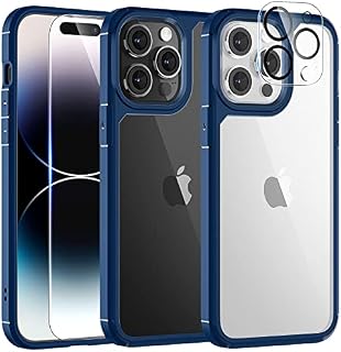 TAURI [5 in 1 for iPhone 14 Pro Case [Not Yellowing], with 2 Tempered Glass Screen Protectors + 2 Camera Lens Protectors [Military Grade Protection] Shockproof Slim Phone case 6.1 Inch, Black