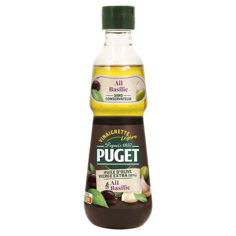 Puget Vinaigrette Légère Biphasée Xérès Ail Basilic - 330ml, idéale pour sublimer vos salades et plats froids. - Lot De 4 - Vendu Par Lot