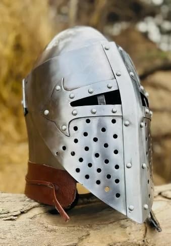 Medieval Knight Crusader Helmet Handmade Full Face 18-Gauge Steel Great Helm for Reenactment, LARP, Cosplay and Display Armor