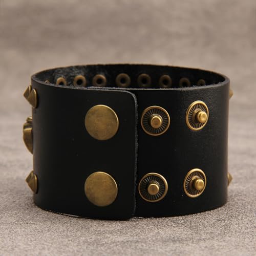Pulsera de cuero amplia para hombre con detalles punk miniatura 3