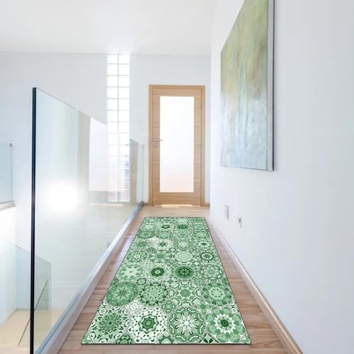 Alfombra verde para pasillo de cocina lavable que decora tu hogar 6