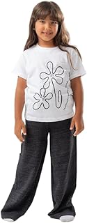 بدلة رياضية للبنات بتصميم زهور من ار اف ايه مصنوعة من قماش ناعم وجيد التهوية، لعمر 4 سنوات، ابيض ورمادي