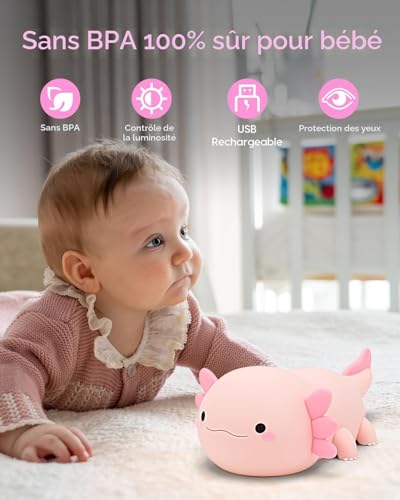 Amaredom Veilleuse Axolotl LED Silicone Lumière Réglable Pour Enfant – vue 5