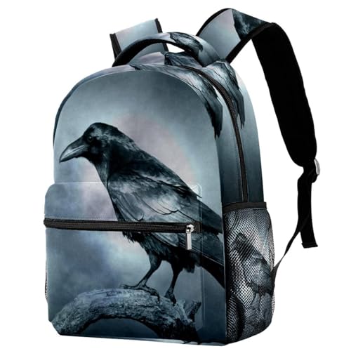 Sac à dos d'école multicolore Raven au design Halloween unique