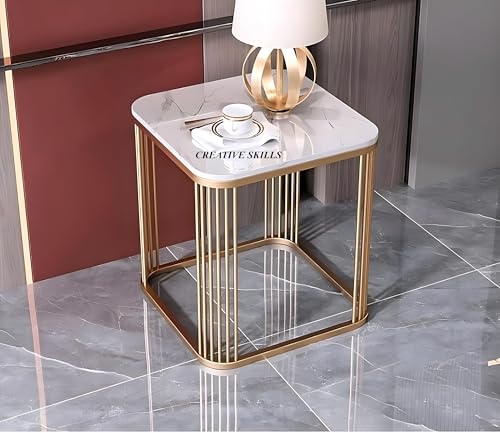Image of Square Coffee Table and End Table for Living Room, Bedroo Coffee Table Balcony Garden, etc with Open Storage, Engineered Wood Surface Top (Gold White)