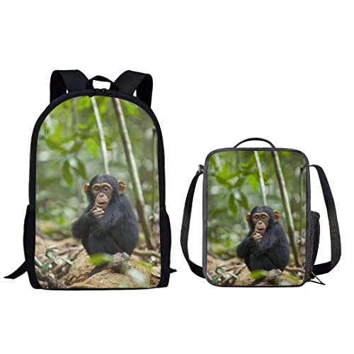 SYtrade Chimpanzee Lightweight Travel School Backpack with Lunch Bag Set for Girls Teens Kids