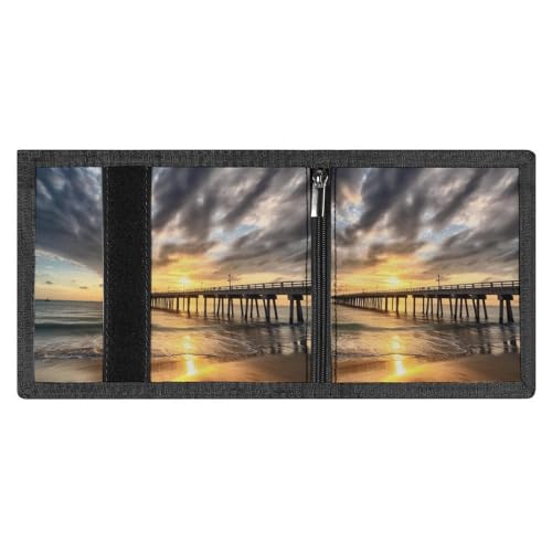 Beach Sea Bridge Clouds Sunset Print Trifold Wallet with ID Window & Key Ring | Slim Front Pocket Wallet with 8 Card Holder4