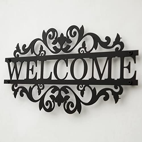Image of Metal Welcome Sign Front Porch Decor House Number Plaque Address Sign in Matte Black (35x20cm /14x8in)