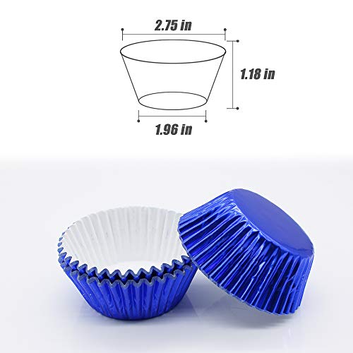 Image of Blue Foil Cupcake Liners,GOLF 100 Pack Metallic Baking Cups Standard Size