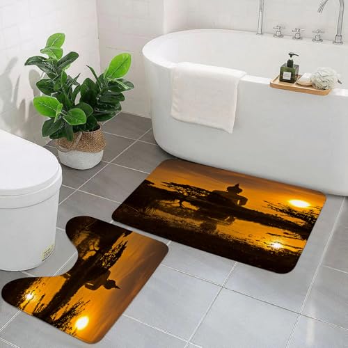 KGDHY Lot de 2 Tapis de Bain Antidérapant,Tapis Salle de Bain Super Absorbant,Tapis de Douche Lavable en Machine Super Doux,Statue du Grand Bouddha au Coucher...