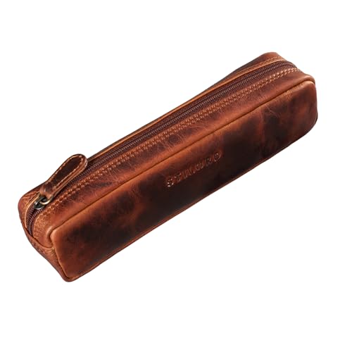 STILORD 'Preston' Etui aus Leder Federmäppchen Vintage Vintage Lederetui Stifterolle Retro Schlamperrolle Damen Herren Faulenzer Echtleder, Farbe:Kara - Cognac