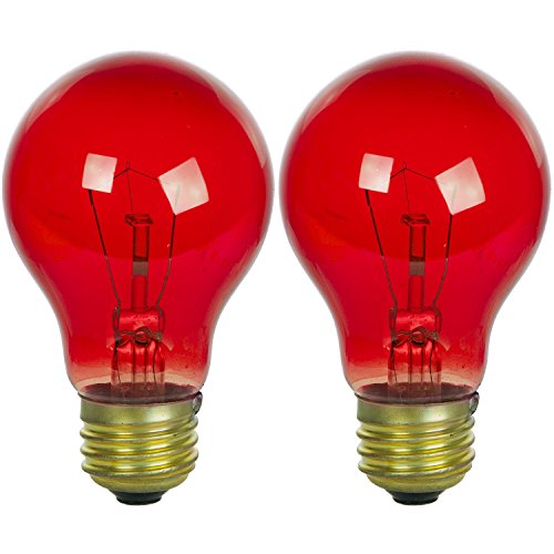 Sunlite 25A/TR/CD2 Incandescent 25-Watt, Medium Based, A19 Colored Bulb, Transparent Red, Carded 2-Pack