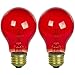 Sunlite 25A/TR/CD2 Incandescent 25-Watt, Medium Based, A19 Colored Bulb, Transparent Red, Carded 2-Pack