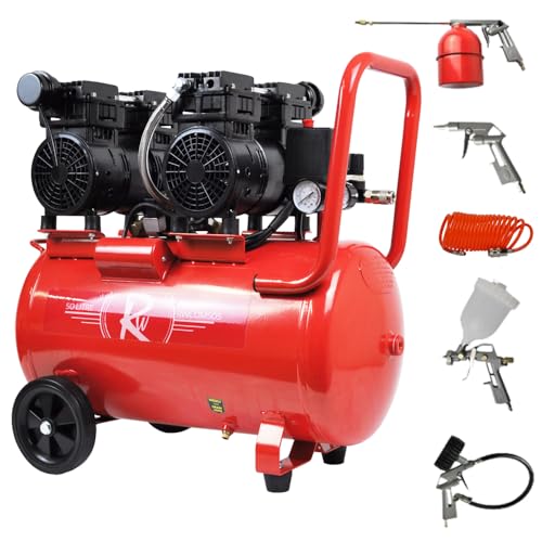 Air Compressor Electric 50L Litre 2HP 1500w Portable 8bar 116psi 11CFM 5 Piece Accessories Kit Workshop Garage 230v 3 Pin 13amp UK Plug Red Low Noise 39kg