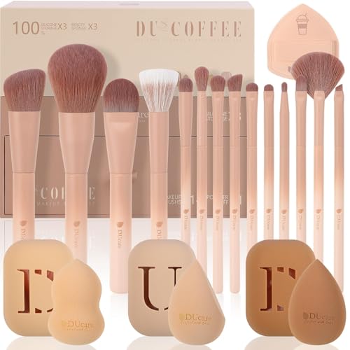 DUcare 21pcs Makeup Gift Set,with 14Pcs Makeup Brush set 3pcs Makeup Sponges 3pcs Sponge Holder 1pc Powder Puff for Foundation Blending Powder Blush Eyeshadows