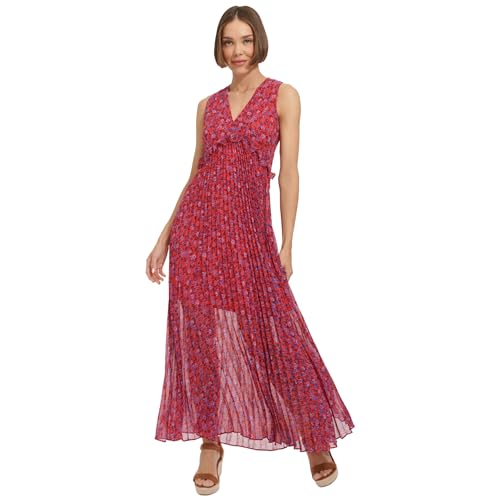 Image of Tommy Hilfiger Women's Sleeveless V-Neck Chiffon Pleated Maxi Dress