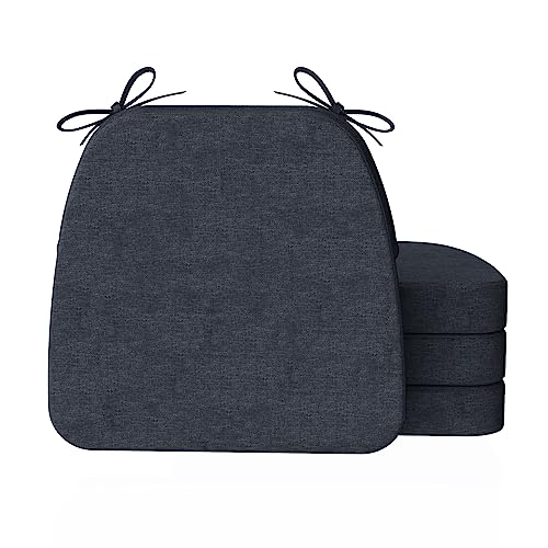 AAAAAcessories D-Shaped Chair Cushions, 2" Thick Dining Chair Pads with Ties and Removable, Machine-Washable Cover, 17" x 16", Set of 4, Charcoal Gray