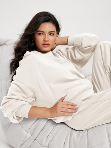 Image of ODODOS Modal Soft Long Sleeve Cropped Sweatshirts for Women Oversized Crew Neck Pullover Crop Top