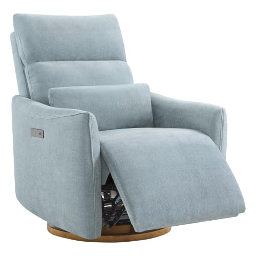 Image of CHITA Power Swivel Glider Recliner Chair, Nursery Glider, Baby Blue | Nursery Rocking Chair with Adjustable Power Headrest, FSC Certified Solid Wood Base for Living Room