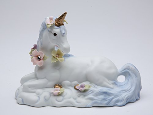 CG 737-33 White Unicorn with Flowers Sitting Figurine,4