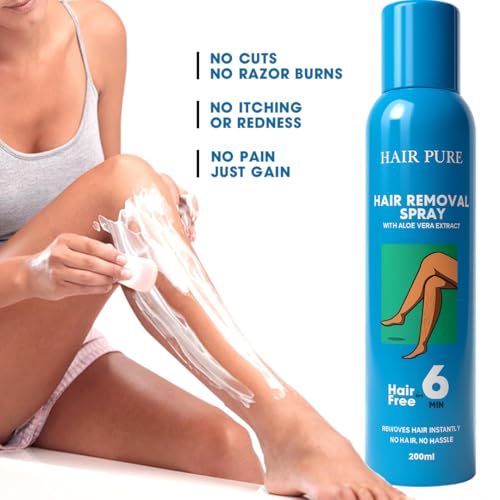 Image of Hair Pure Instant Hair Removal Spray for Women | Fast & Gentle Body Hair Removal with Aloe Vera | Suitable for Sensitive Skin | For Legs, Arms, Underarms, Chest, Back & Bikini Area | 6-Minute Application | No Razor, No Waxing | 200ml Smooth Skin Hair Remover