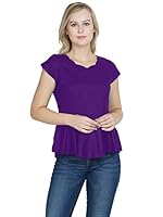 PATRORNA Women's Plus Size Asymmetric Peplum Top (PT6A047_Purple_6XL)